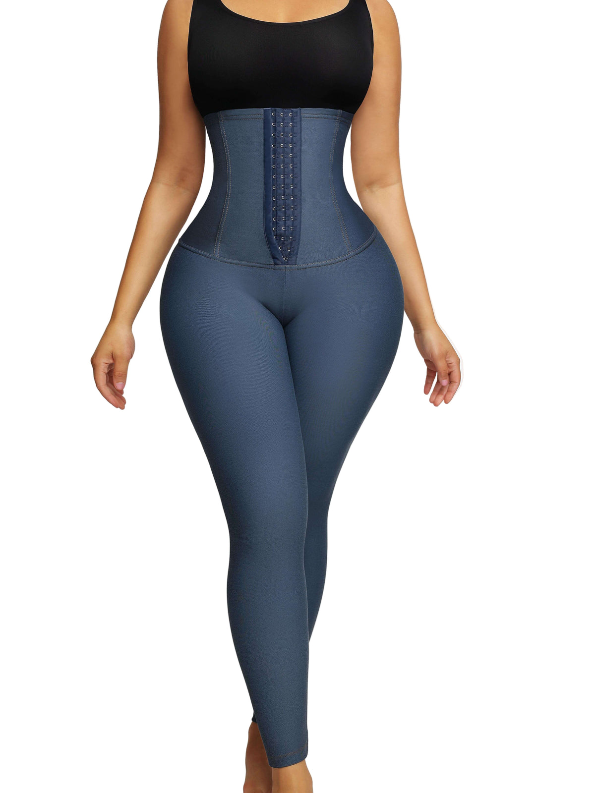 Wholesale High-waisted Three-breasted Belted Tummy-control Denim Trousers