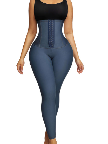 Wholesale High-waisted Three-breasted Belted Tummy-control Denim Trousers