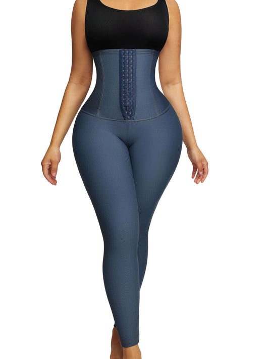 Wholesale High-waisted Three-breasted Belted Tummy-control Denim Trousers