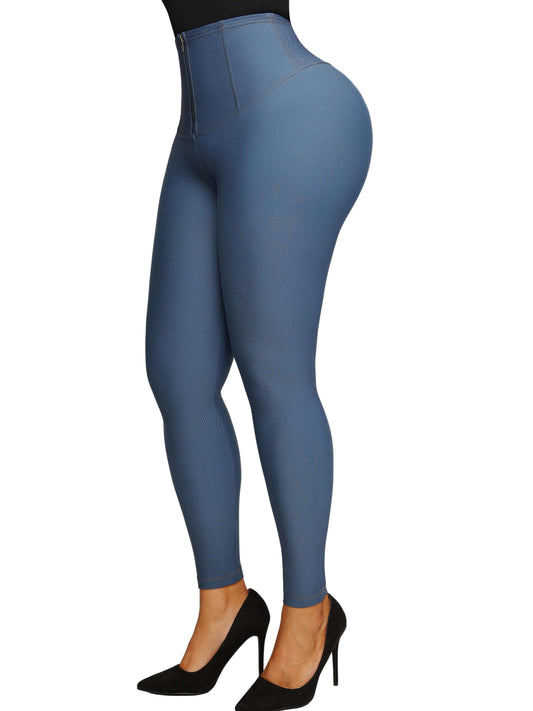 Wholesale Mid-rise Faux Denim High-Rise Trousers Corset Waist