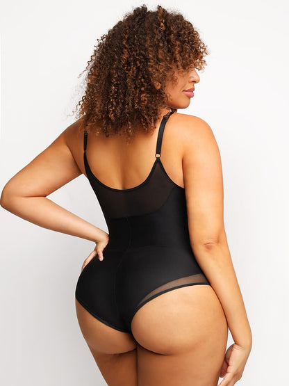Deep V-Neck Mesh Bodysuit