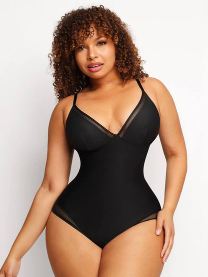Deep V-Neck Mesh Bodysuit