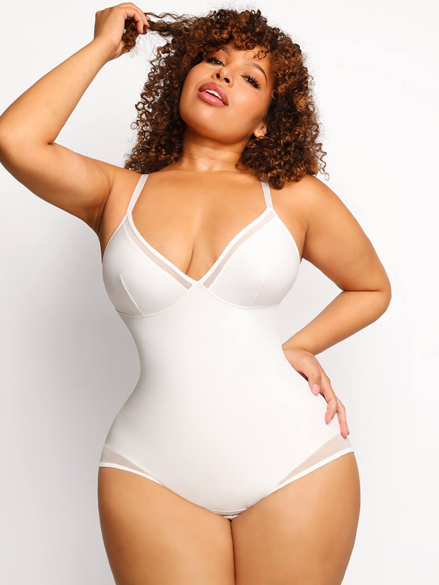 Deep V-Neck Mesh Bodysuit