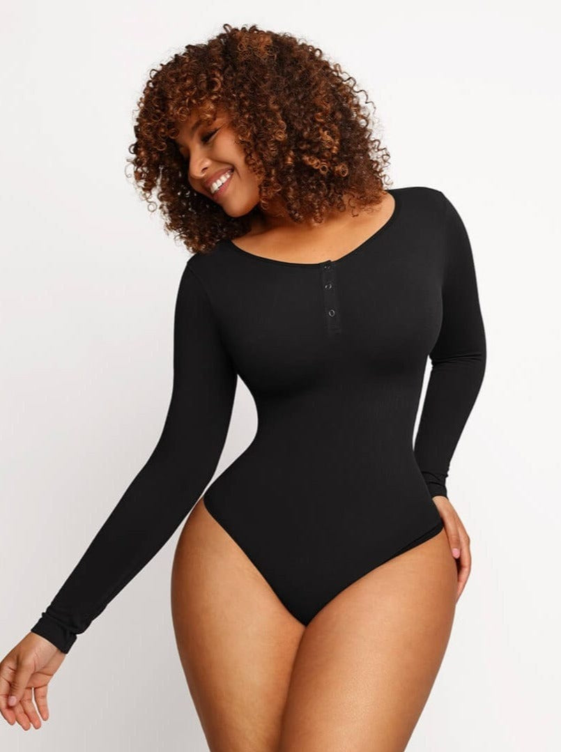 Seamless Outerwear Long-Sleeve Thong Bodysuit