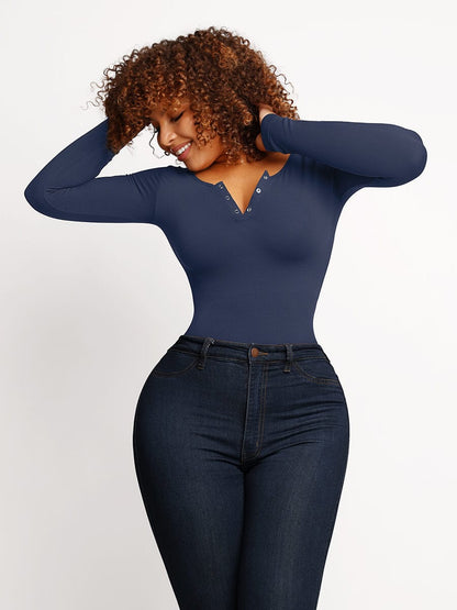Seamless Outerwear Long-Sleeve Thong Bodysuit