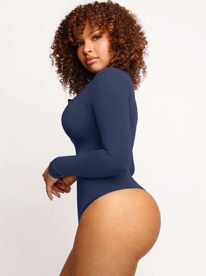 Seamless Outerwear Long-Sleeve Thong Bodysuit