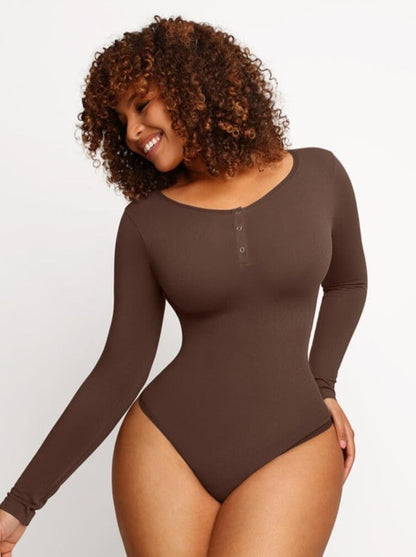 Seamless Outerwear Long-Sleeve Thong Bodysuit