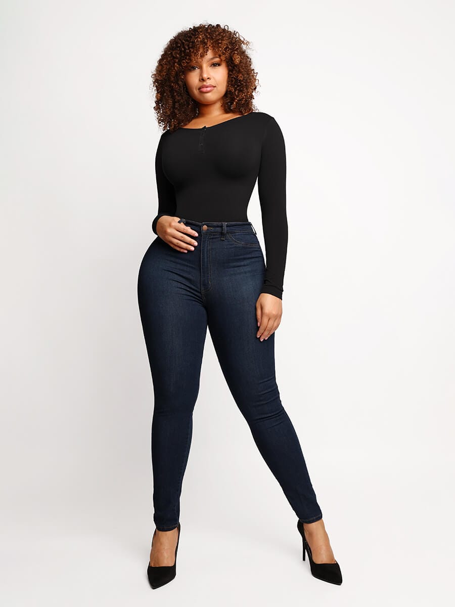 Seamless Outerwear Long-Sleeve Thong Bodysuit