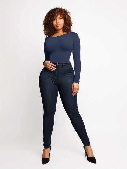 Seamless Outerwear Long-Sleeve Thong Bodysuit