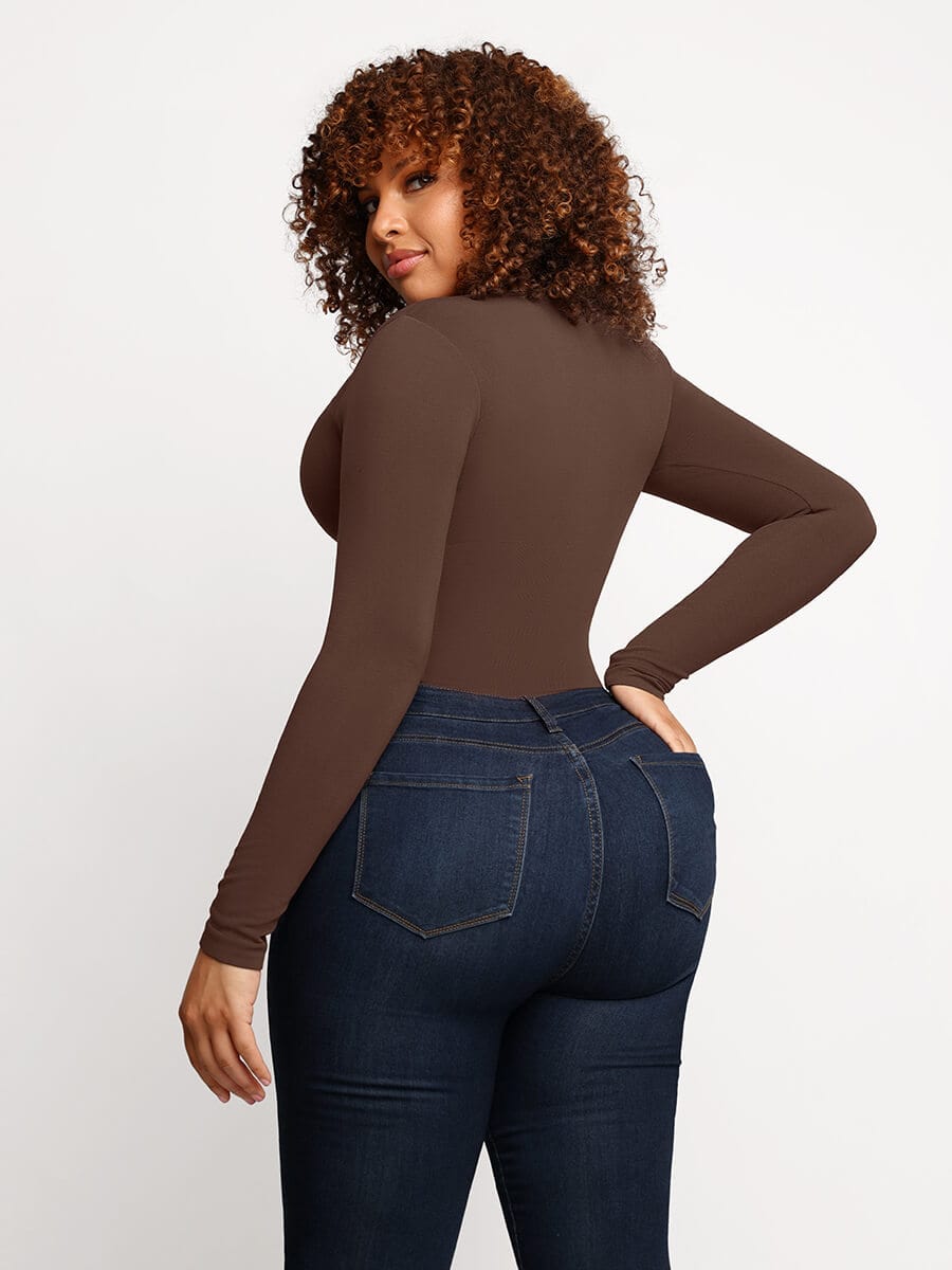Seamless Outerwear Long-Sleeve Thong Bodysuit