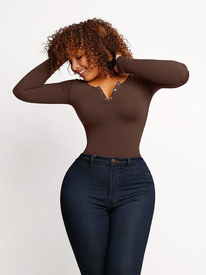 Seamless Outerwear Long-Sleeve Thong Bodysuit
