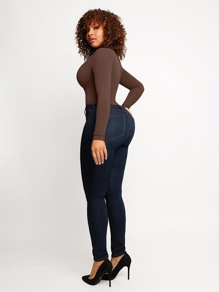Seamless Outerwear Long-Sleeve Thong Bodysuit