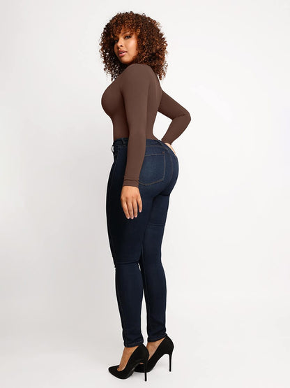 Seamless Outerwear Long-Sleeve Thong Bodysuit