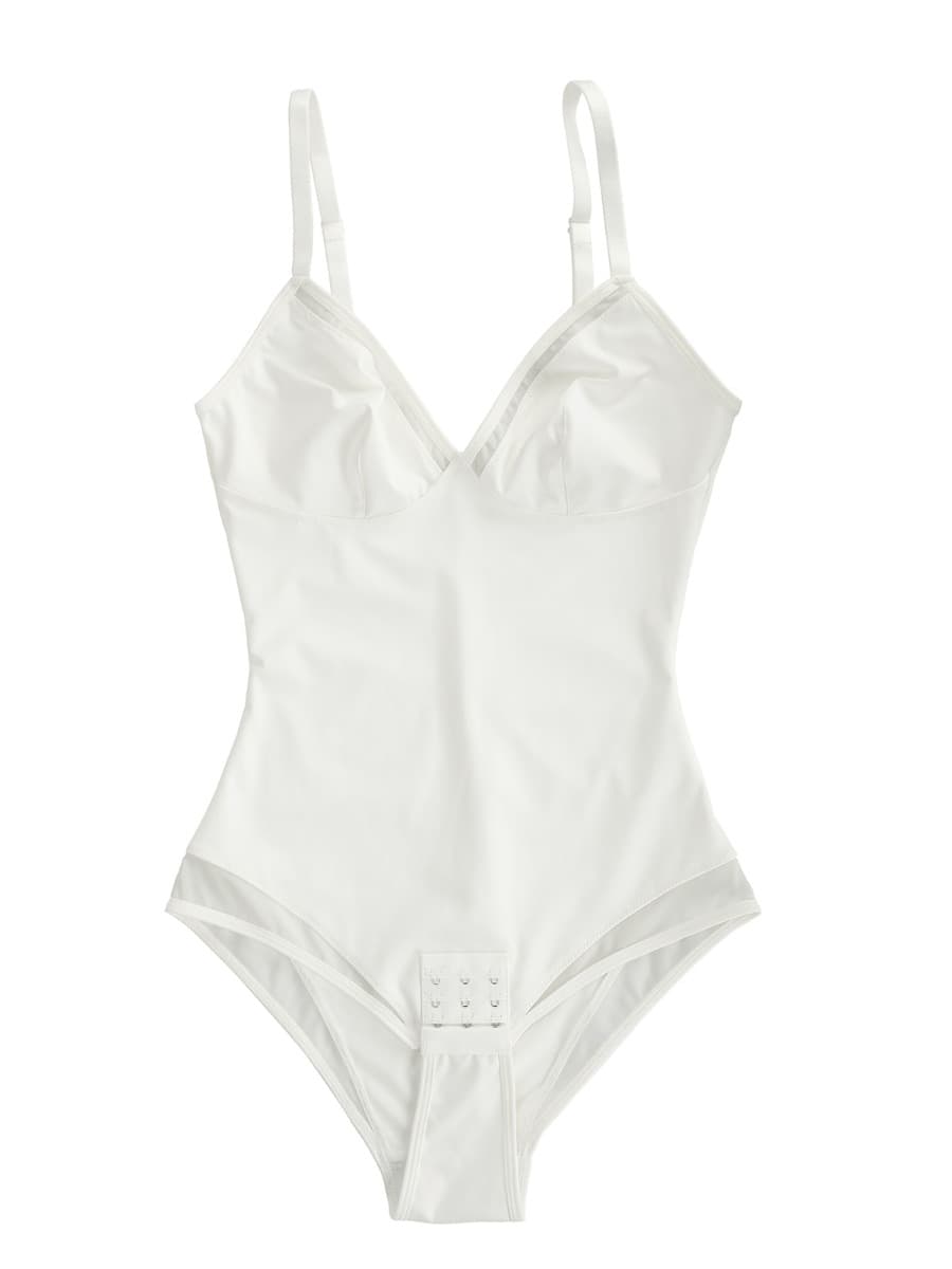 Deep V-Neck Mesh Bodysuit