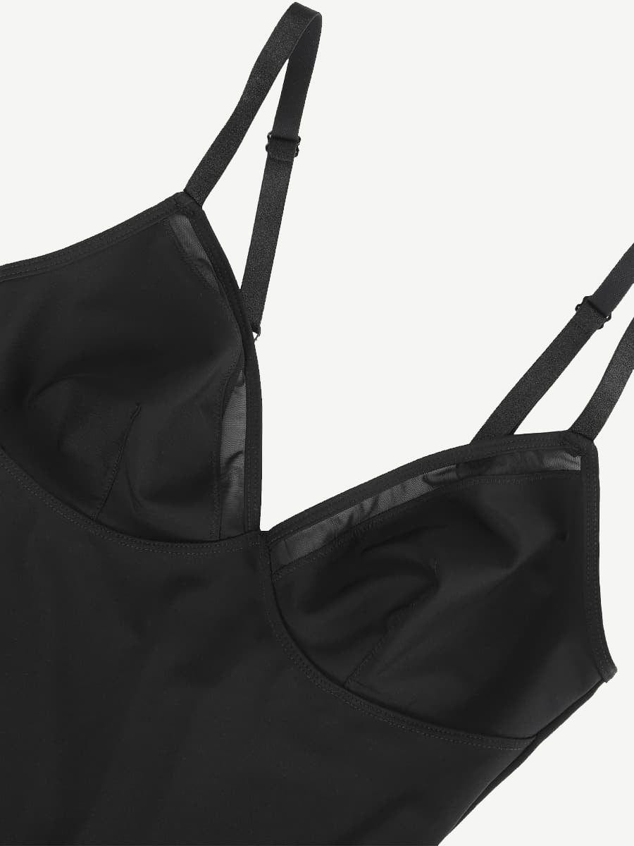 Deep V-Neck Mesh Bodysuit