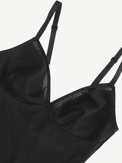 Deep V-Neck Mesh Bodysuit