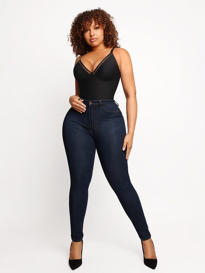 Deep V-Neck Mesh Bodysuit