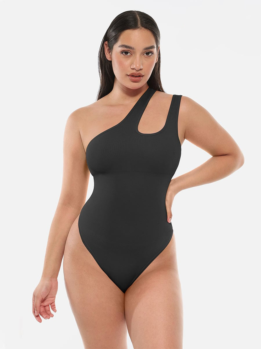 One-Shoulder Cut-Out Compression Shapewear Bodysuit