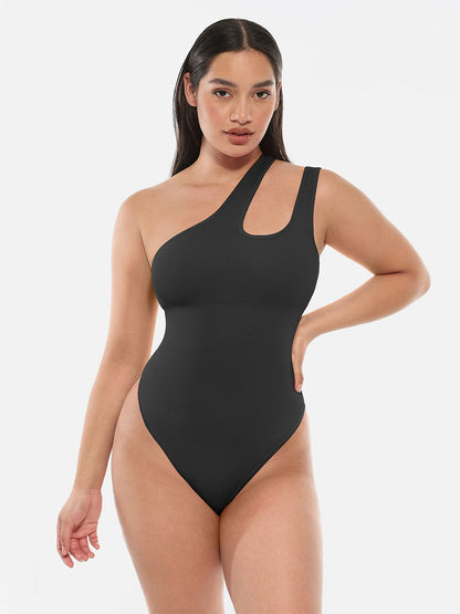 One-Shoulder Cut-Out Compression Shapewear Bodysuit