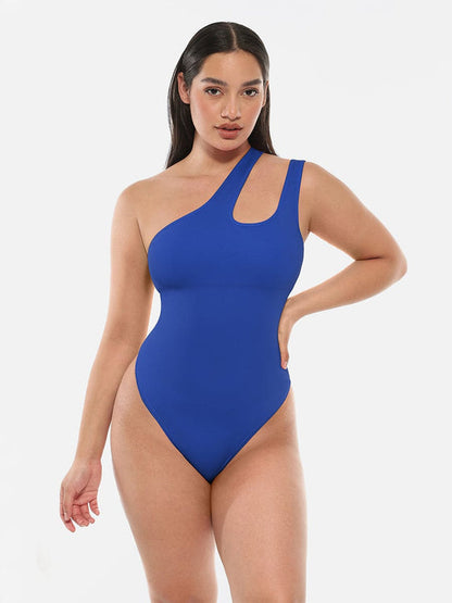 One-Shoulder Cut-Out Compression Shapewear Bodysuit