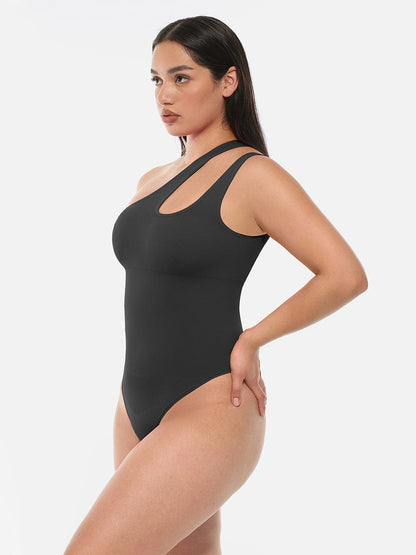 One-Shoulder Cut-Out Compression Shapewear Bodysuit