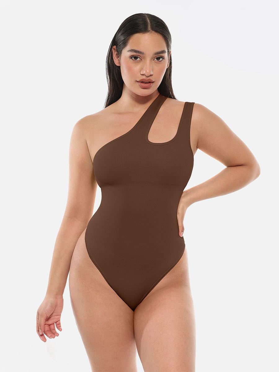 One-Shoulder Cut-Out Compression Shapewear Bodysuit