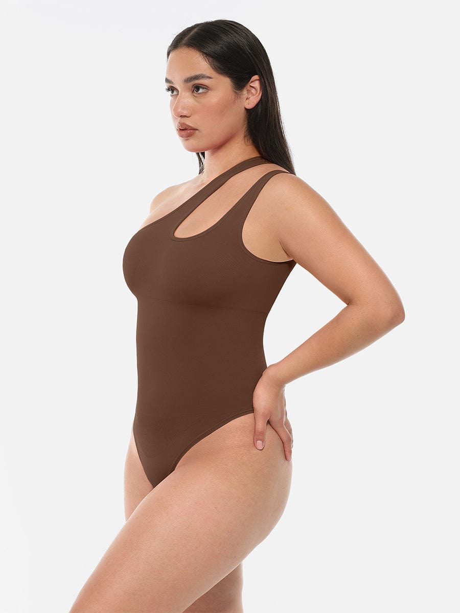 One-Shoulder Cut-Out Compression Shapewear Bodysuit