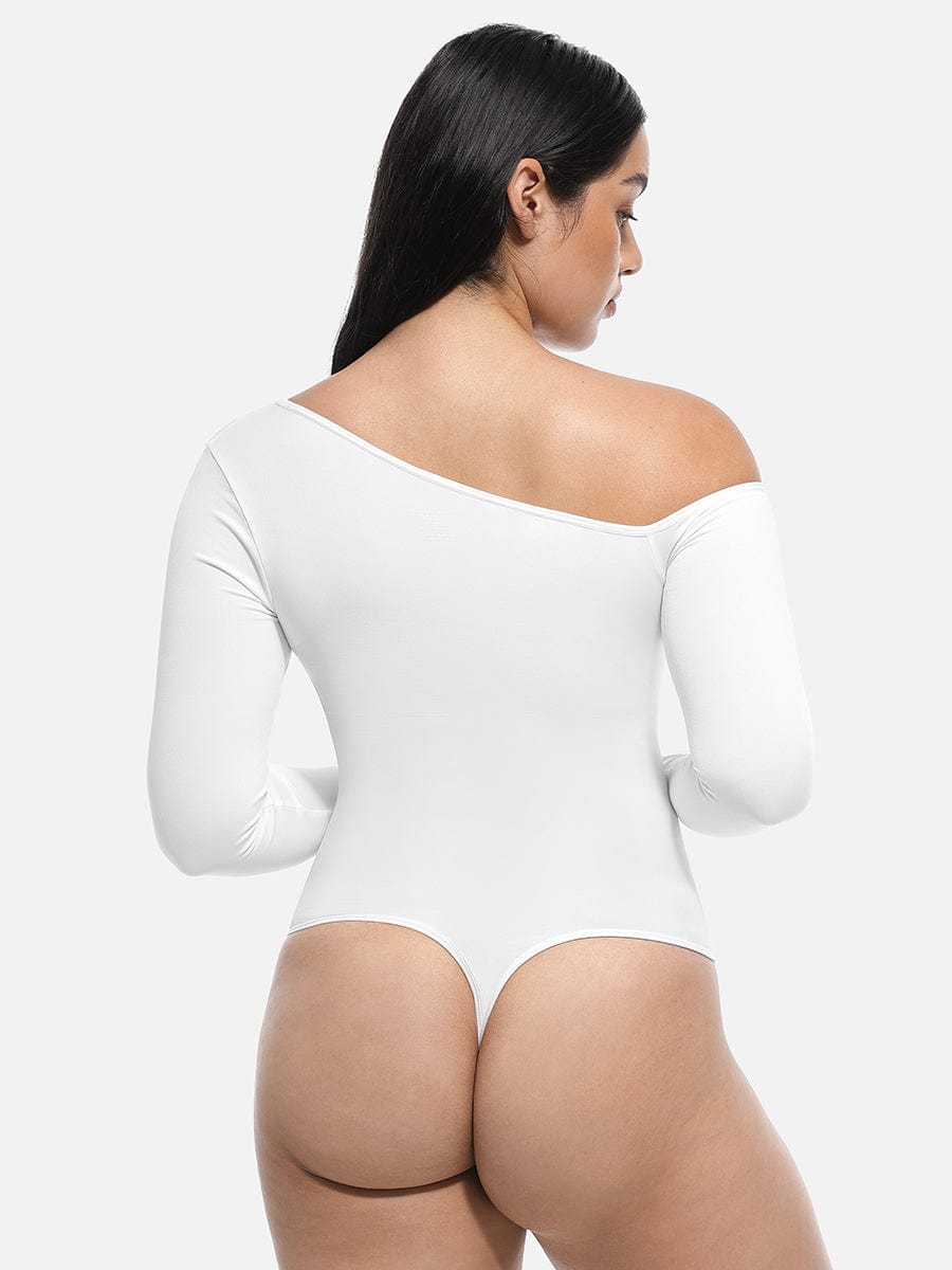 Seamless Diagonal-Neck Long-Sleeve Shaping Thong Bodysuit