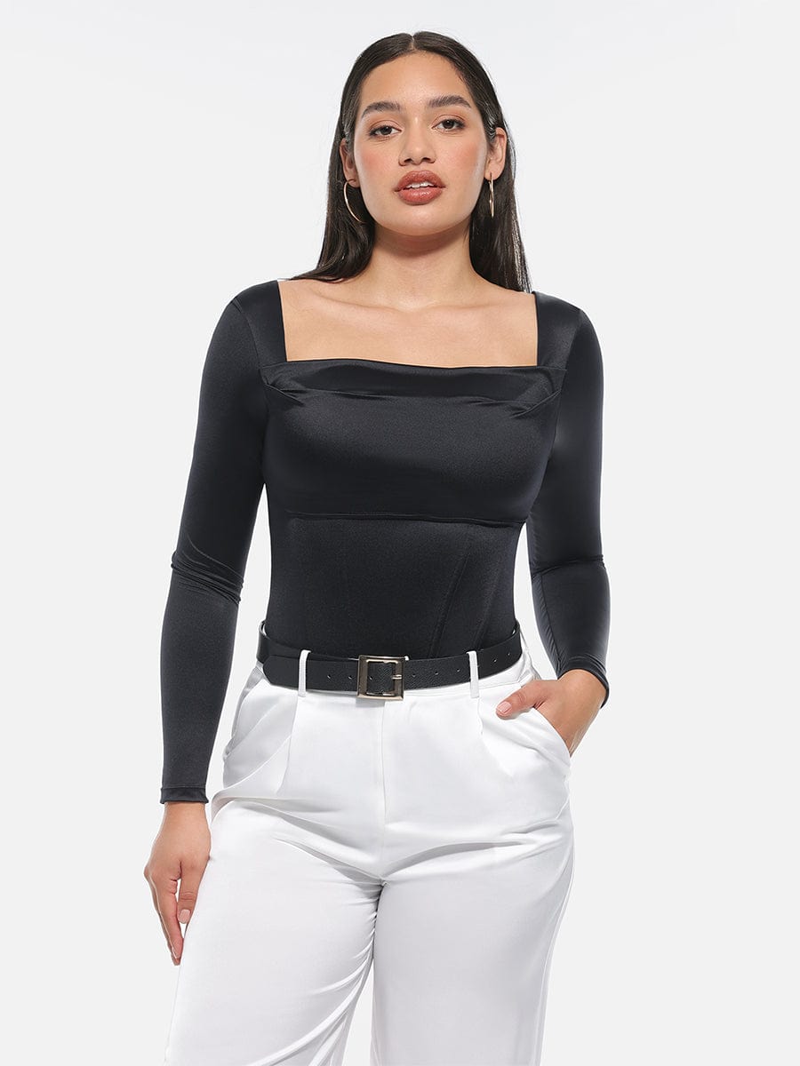 Retro Square-Neck Corset Tummy Control Bodysuit
