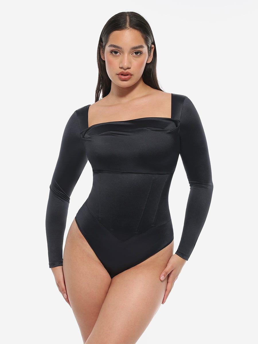 Retro Square-Neck Corset Tummy Control Bodysuit