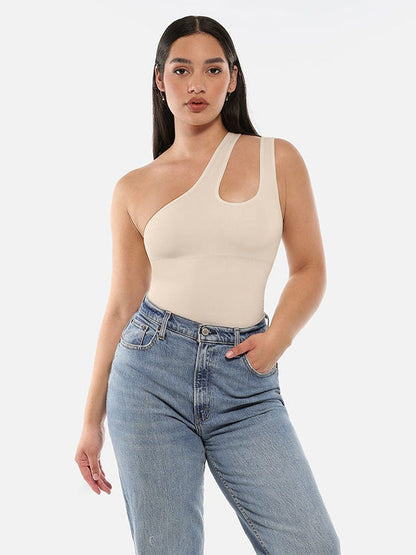 One-Shoulder Cut-Out Compression Shapewear Bodysuit