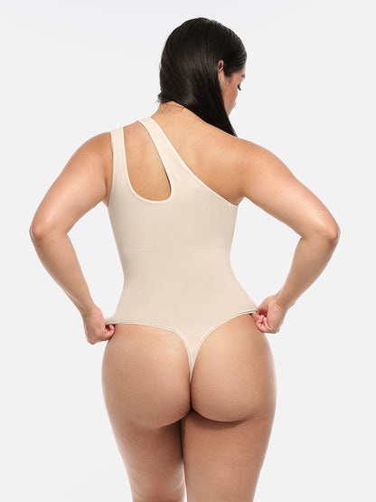 One-Shoulder Cut-Out Compression Shapewear Bodysuit