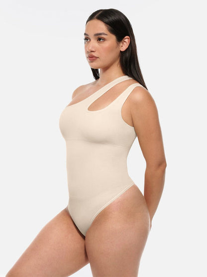 One-Shoulder Cut-Out Compression Shapewear Bodysuit