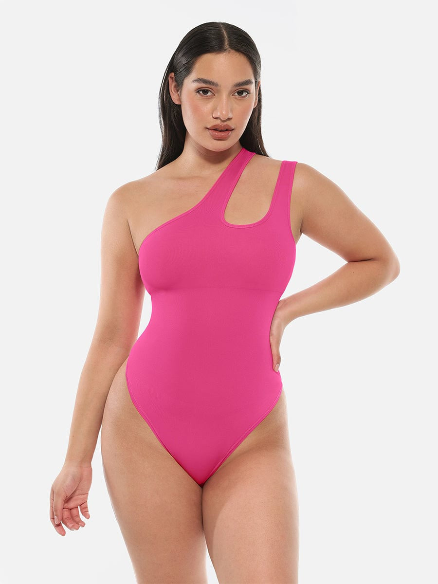 One-Shoulder Cut-Out Compression Shapewear Bodysuit