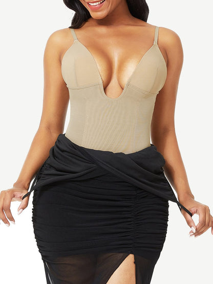 Plunge Low-Back Thong Bridal Shapewear Bodysuit