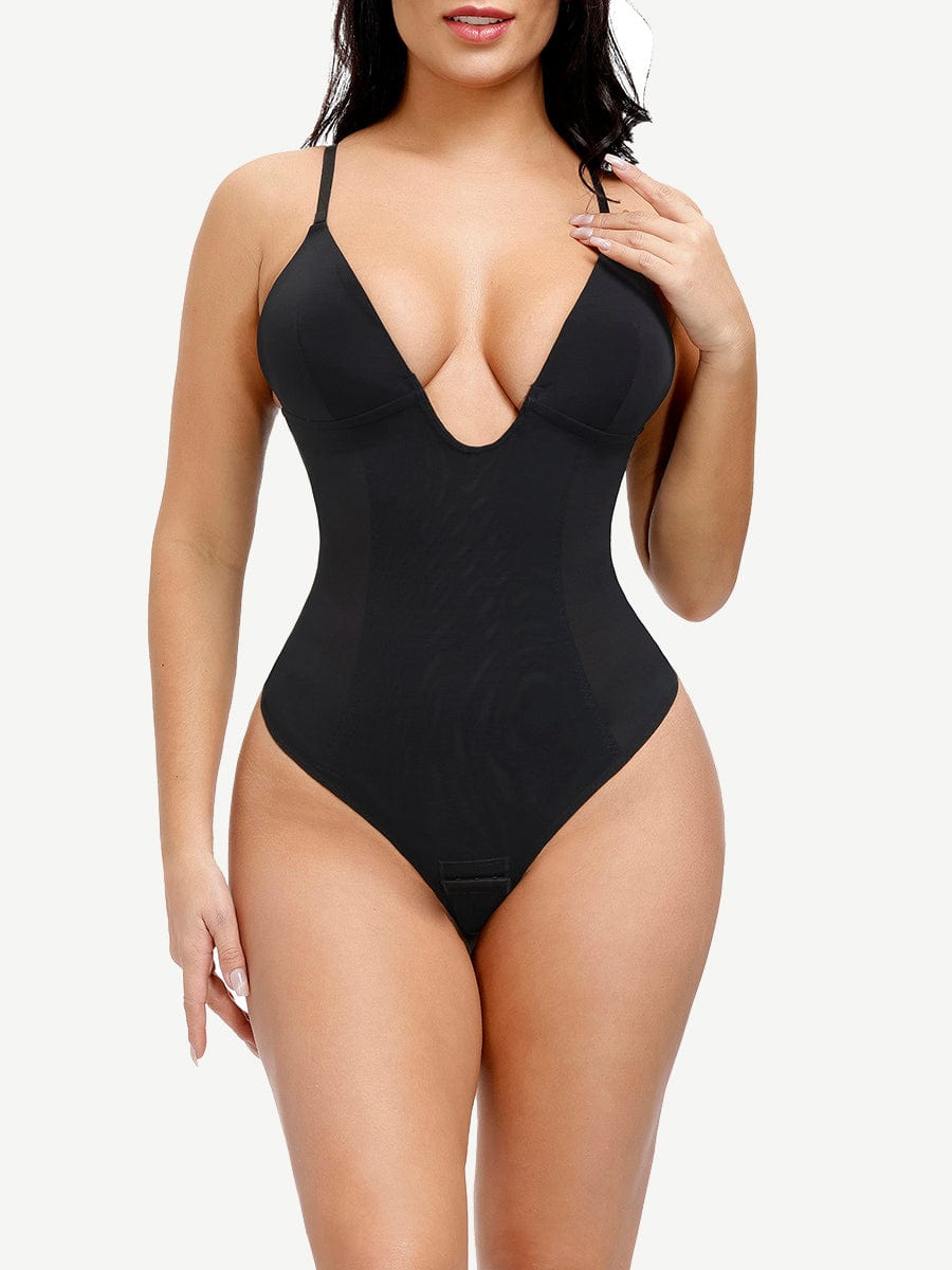 Plunge Low-Back Thong Bridal Shapewear Bodysuit