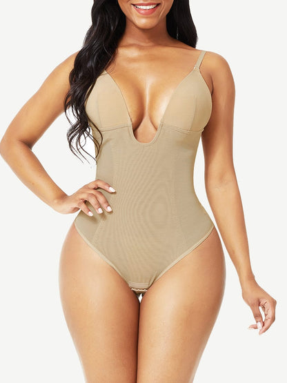 Plunge Low-Back Thong Bridal Shapewear Bodysuit