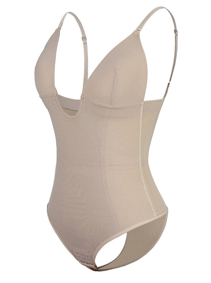 Plunge Low-Back Thong Bridal Shapewear Bodysuit