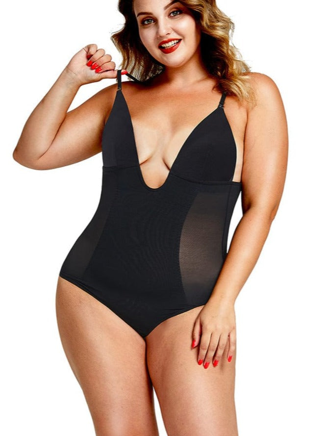 Plunge Low-Back Thong Bridal Shapewear Bodysuit