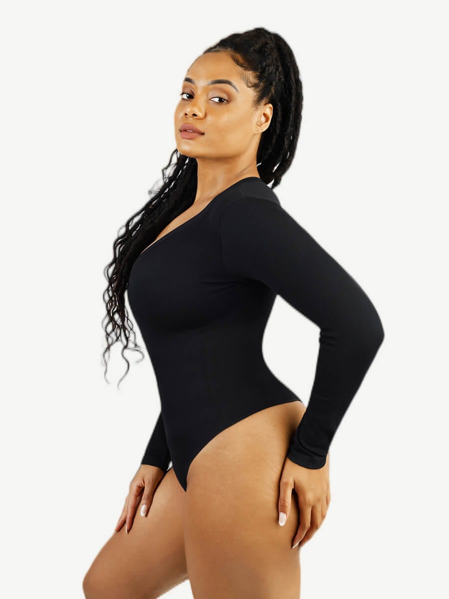 Seamless Long-Sleeve V-Neck Tummy Control Bodysuit