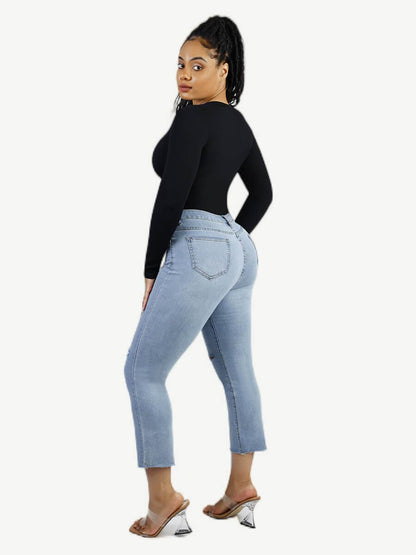 Seamless Long-Sleeve V-Neck Tummy Control Bodysuit