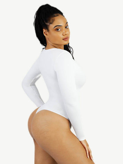 Seamless Long-Sleeve V-Neck Tummy Control Bodysuit