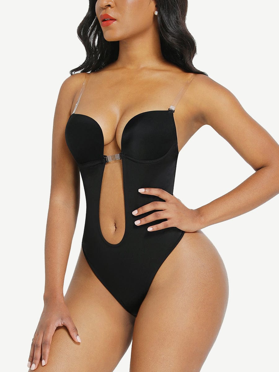 High-Waist Tummy Control Bodysuit with Nubuck Shoulder Straps