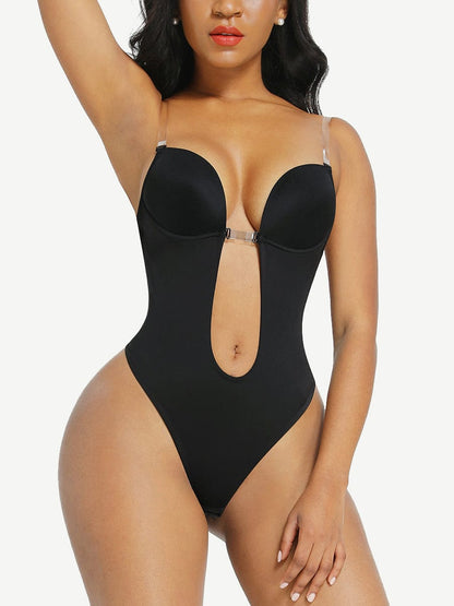 High-Waist Tummy Control Bodysuit with Nubuck Shoulder Straps