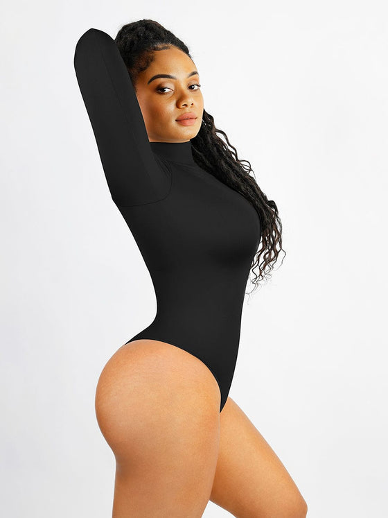 Eco-Friendly Seamless Turtleneck Long-Sleeve Thong Bodysuit