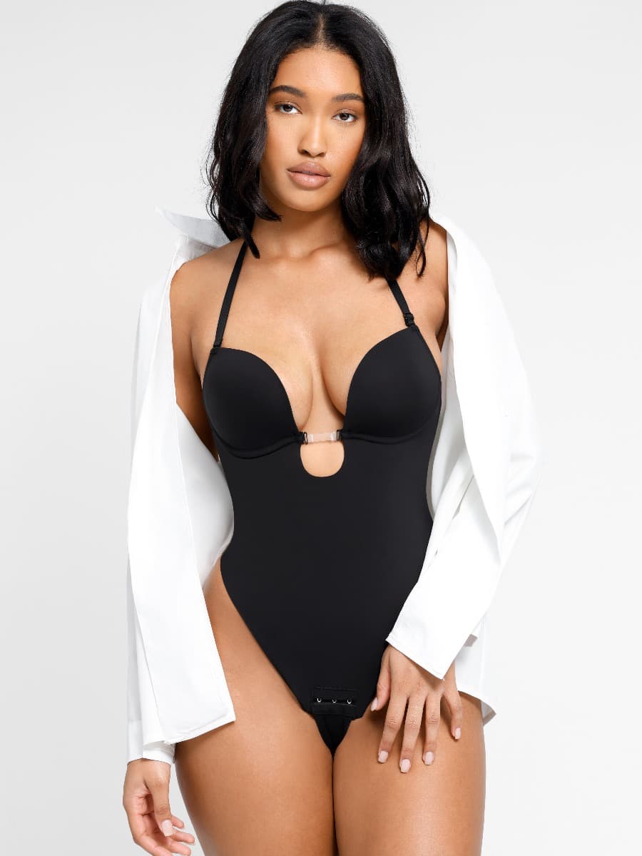 Elegant Low-Cut Backless Wedding Thong Bodysuit