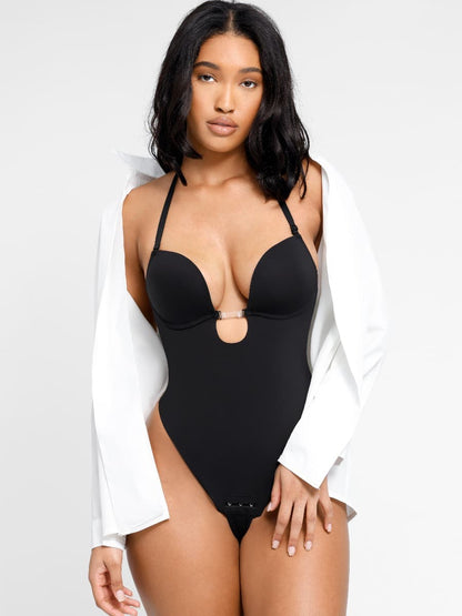 Elegant Low-Cut Backless Wedding Thong Bodysuit