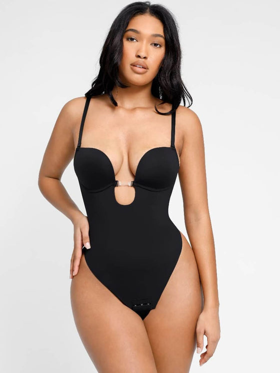Elegant Low-Cut Backless Wedding Thong Bodysuit