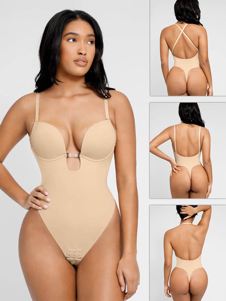 Elegant Low-Cut Backless Wedding Thong Bodysuit