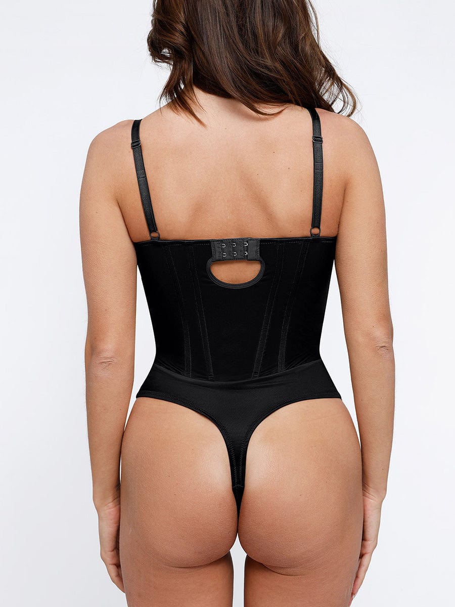 Deep V-Neck Thong Shapewear Bodysuit with Steel Support
